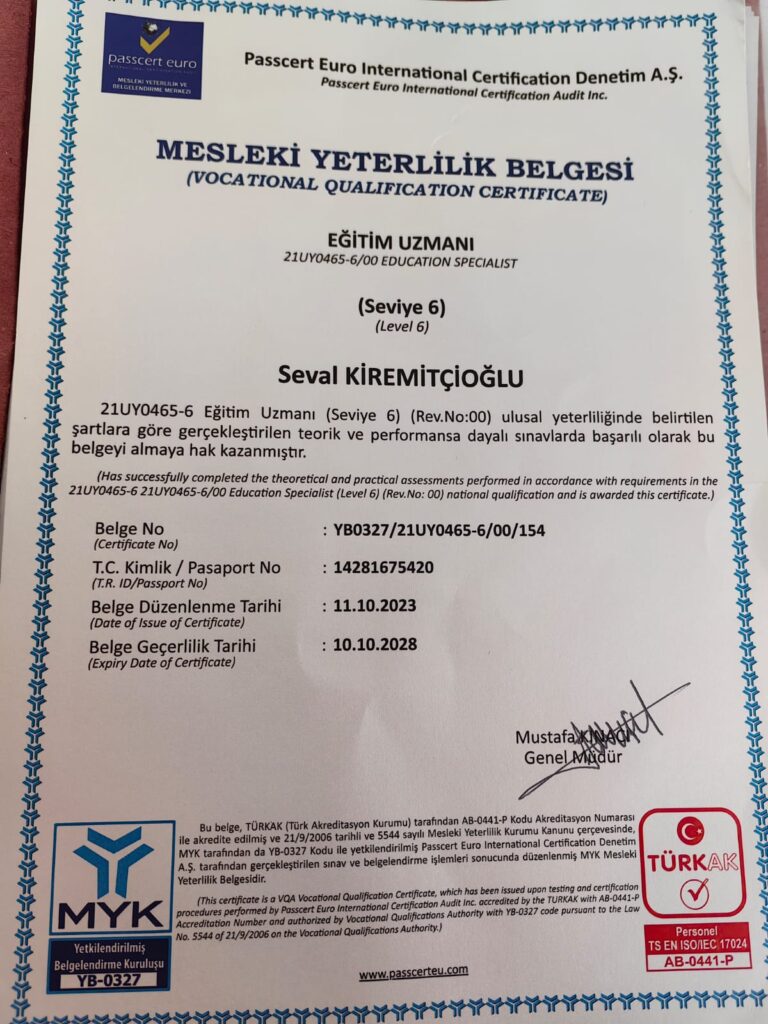 Mesleki yeterlilik Eğitmen sertifikası